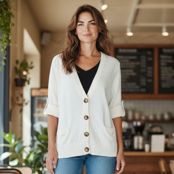 MICHAEL Michael Kors White Long Sleeve Cardigan - Picture 2 of 9